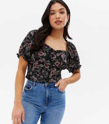 ONLY Petite Black Floral Puff Sleeve Top