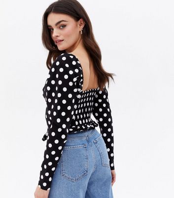 Black Spot Sweetheart Long Sleeve Top New Look