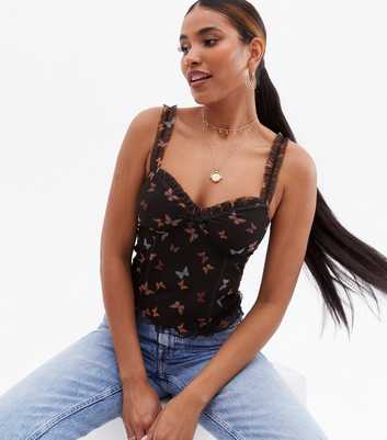 Black Butterfly Mesh Frill Cami