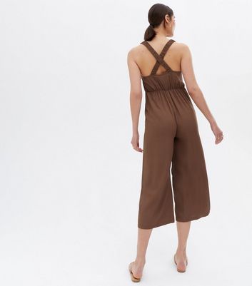 Damen Bekleidung Dark Brown Cross Back Crop Jumpsuit