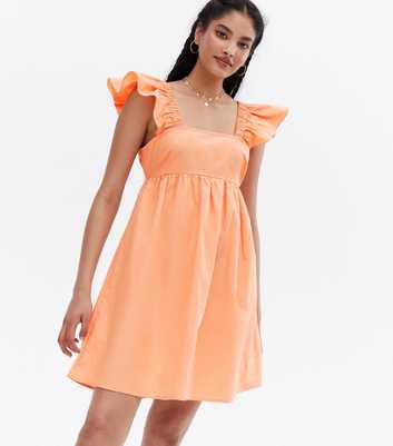 Coral Poplin Tie Back Square Neck Mini Dress