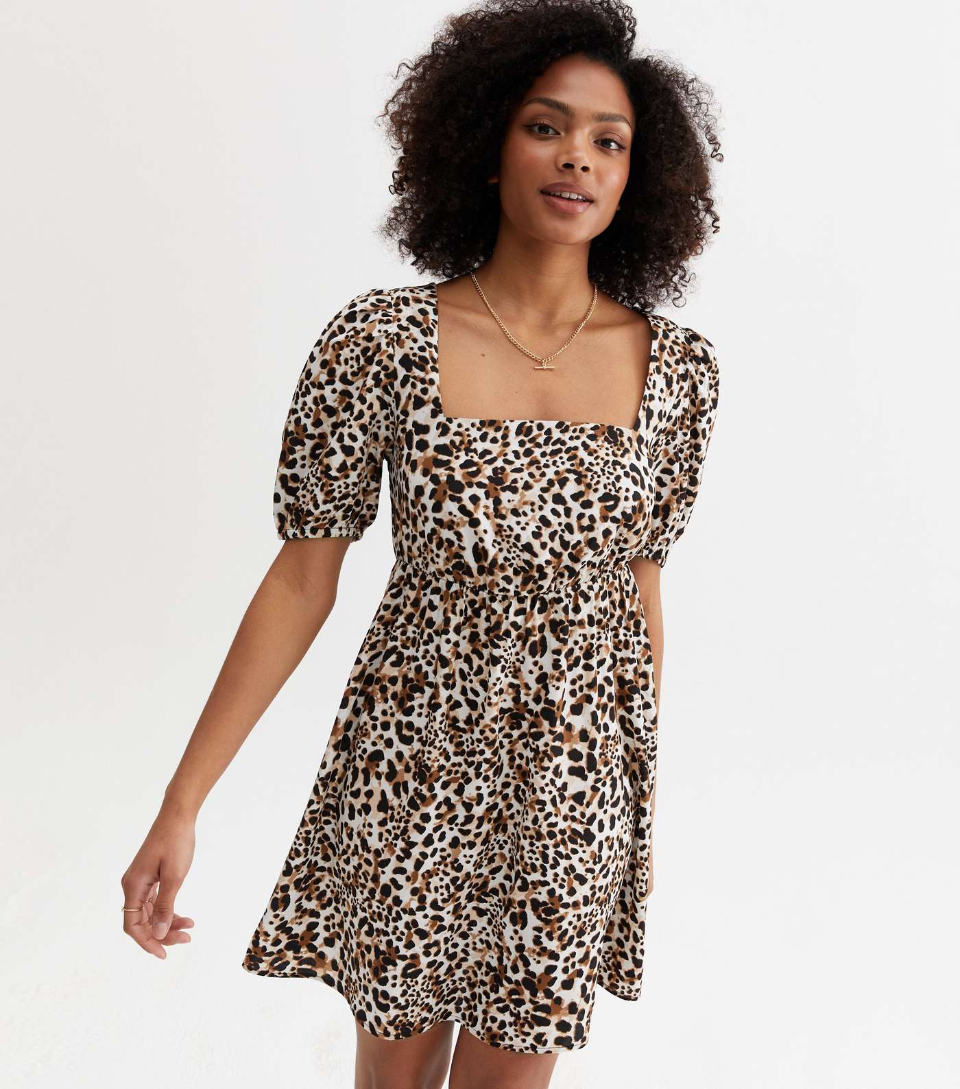 Brown Leopard Print Crepe Tie Back Mini Dress