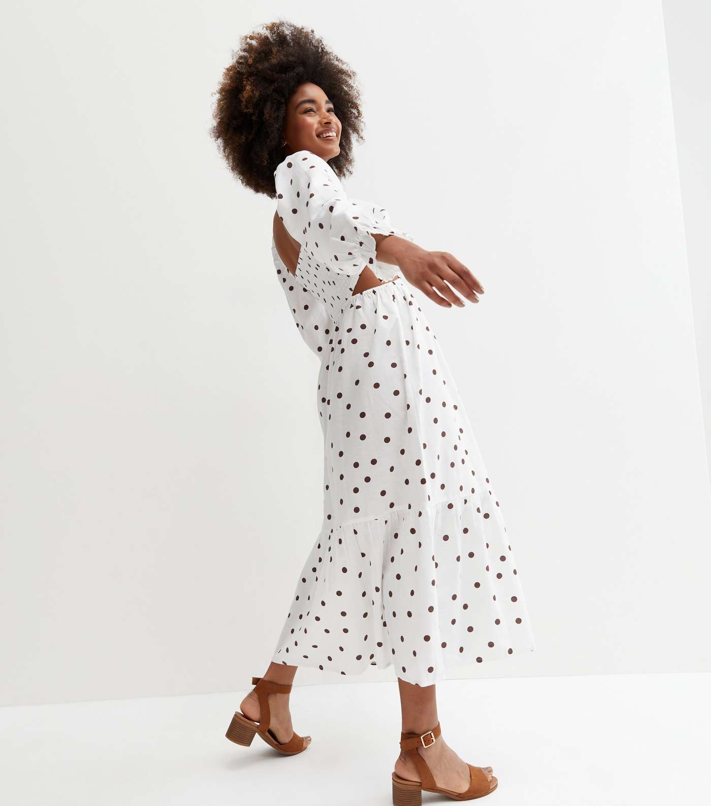 White Spot Linen-Look Cut Out Tiered Midi Dress Image 4