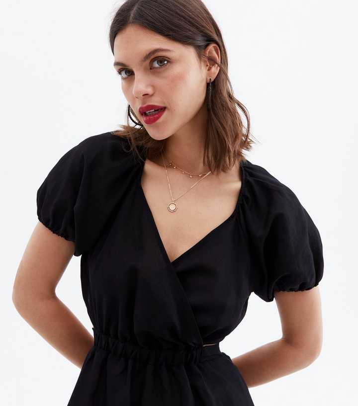 new look black cut out dress Black Linen-Look Cut Out Open Back Midi Dress