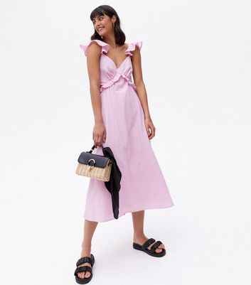 Click to view product details and reviews for Pink Textured Frill Open Back Midi Dress New Look.