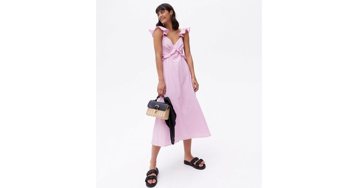 Pink Textured Frill Open Back Midi Dress | New Look