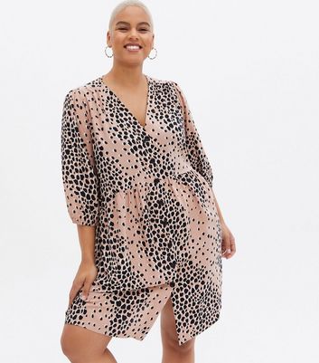 Damen Bekleidung Curves Pink Leopard Print Mini Smock Dress