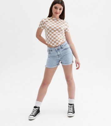 ONLY Pale Blue Denim Roll Hem Shorts 