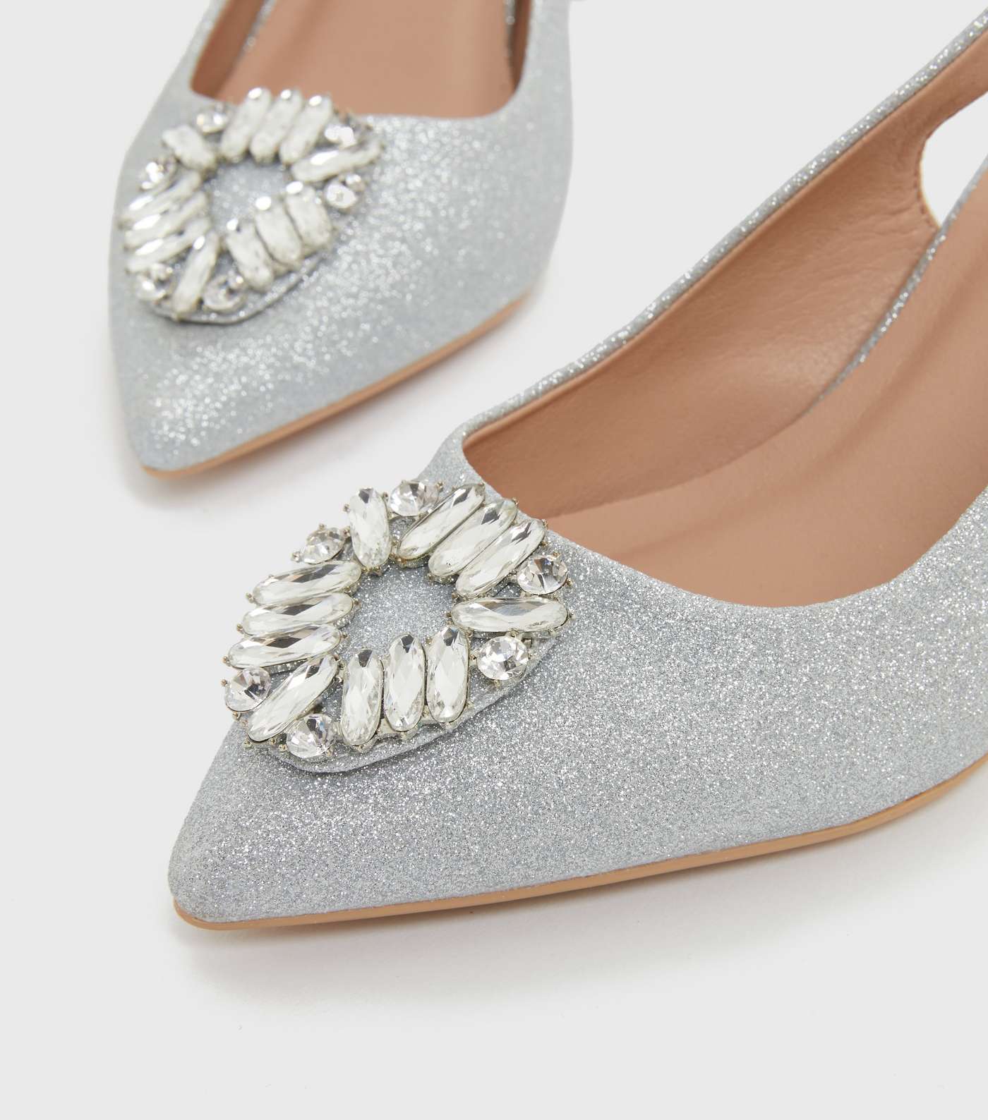 Silver Glitter Gem Embellished Stiletto Heel Court Shoes Image 4