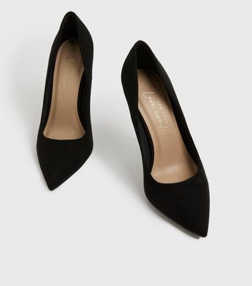 Wide Fit Black Suedette Diamanté 2 Part Stiletto Heel Sandals | New Look