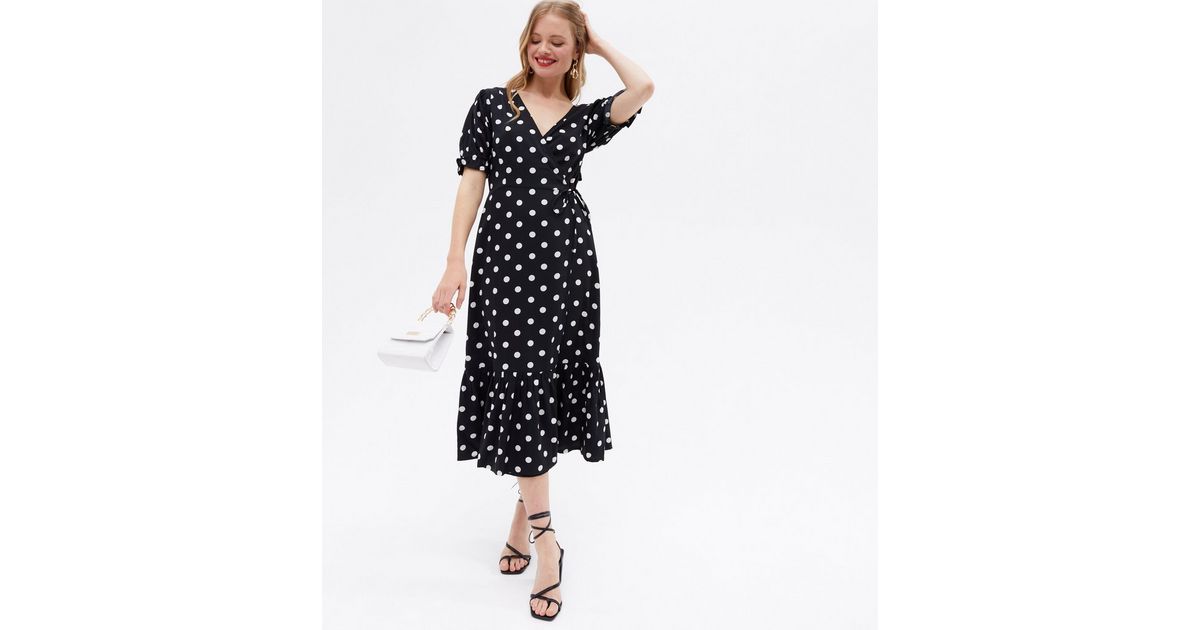 Black Spot Open Back Midi Wrap Dress | New Look