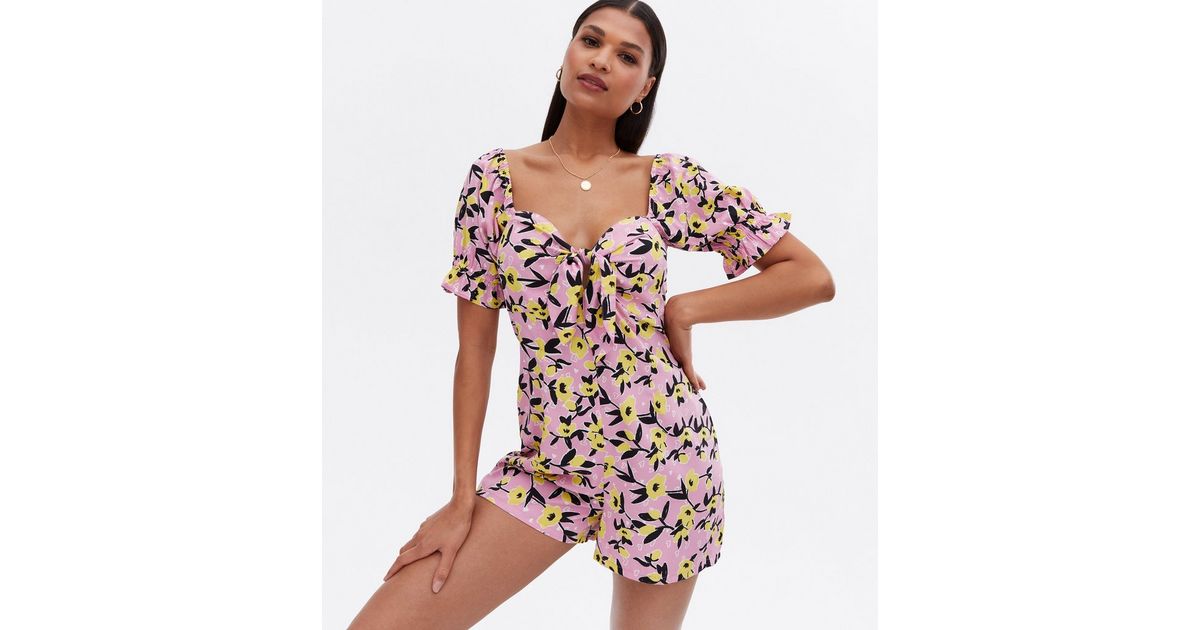 Lilac Floral Tie Front Playsuit New Look