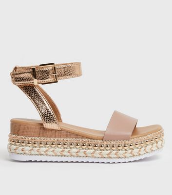 Girls Rose Gold Stud Espadrille Chunky 