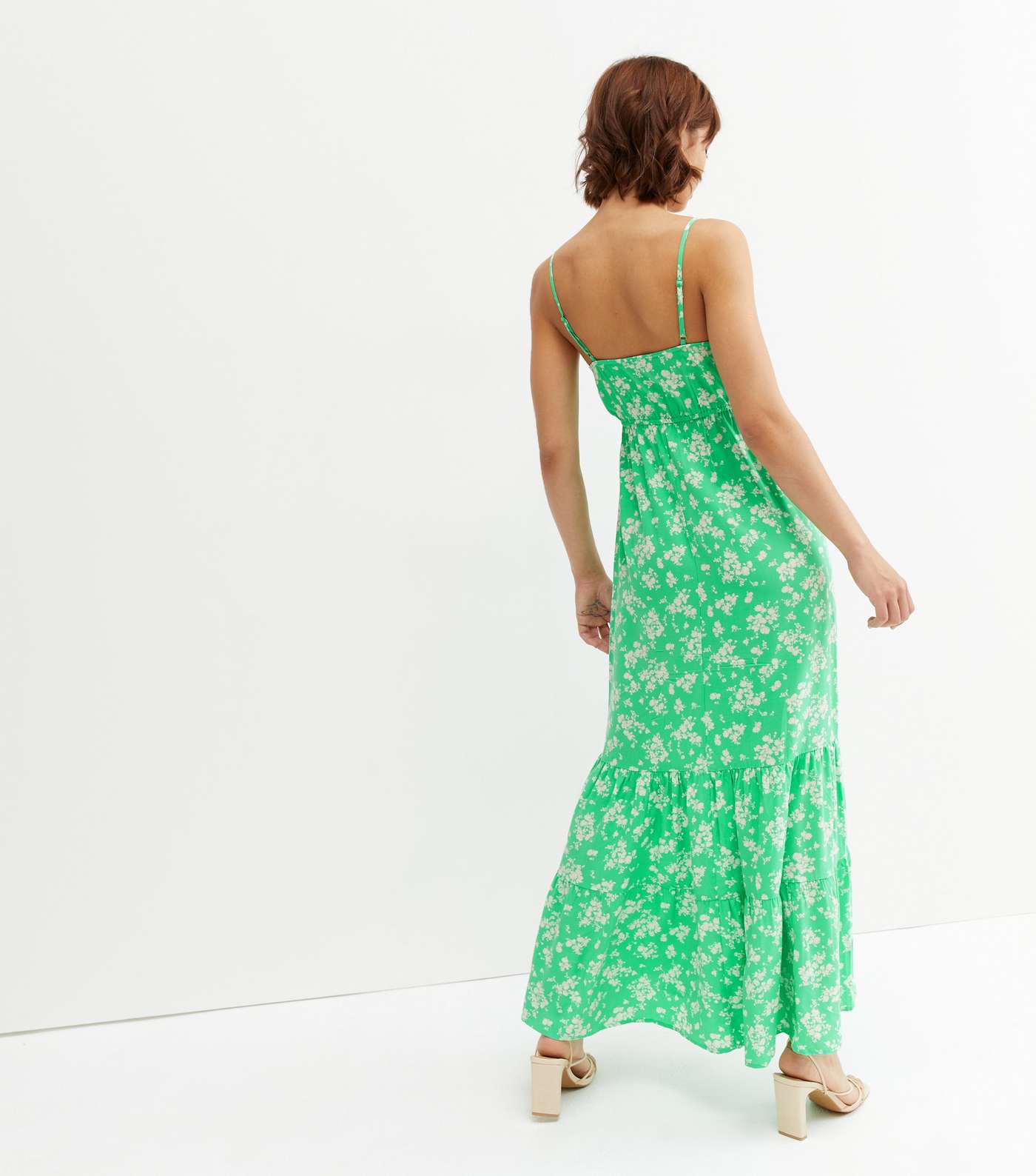 Green Floral Strappy Tiered Maxi Dress Image 4
