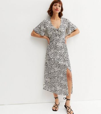 White leopard hot sale print midi dress