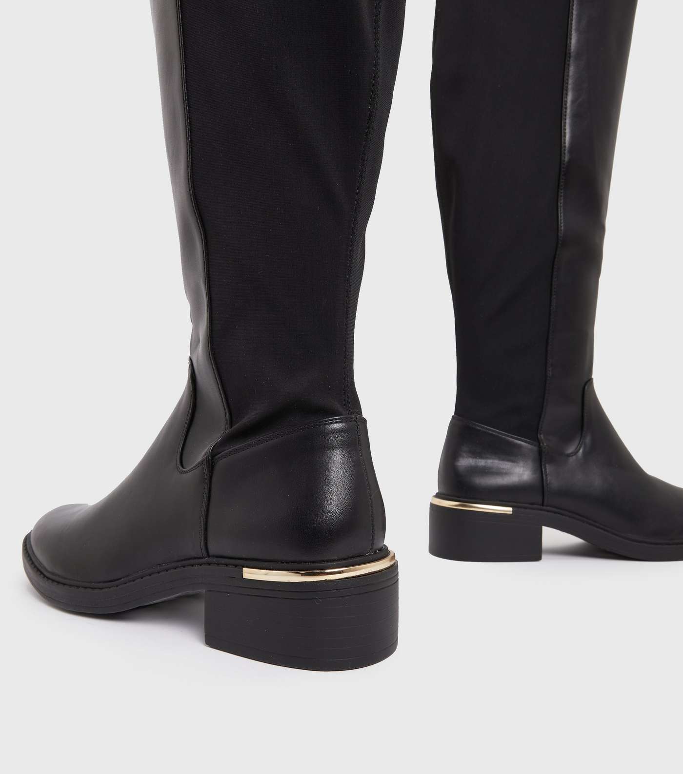 Black Leather-Look Metal Trim Knee High Boots Image 4