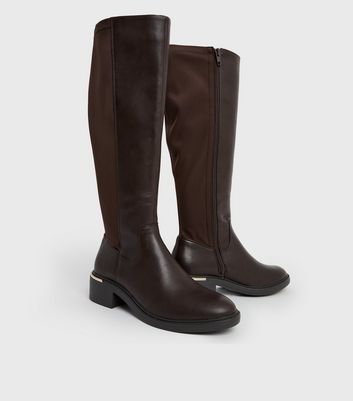 brown leather knee high riding boots