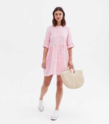 ONLY Pale Pink Check 3/4 Sleeve Mini Smock Dress