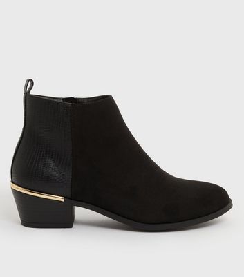 new look faux suede pointed heeled boots in black