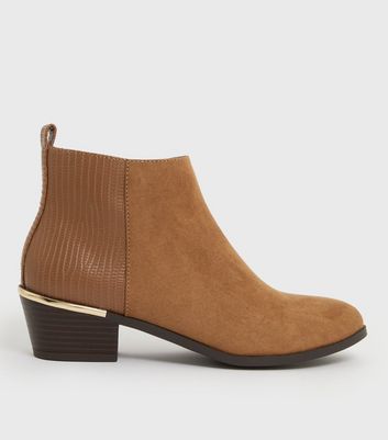 Tan metal trim 2025 block heel ankle boots