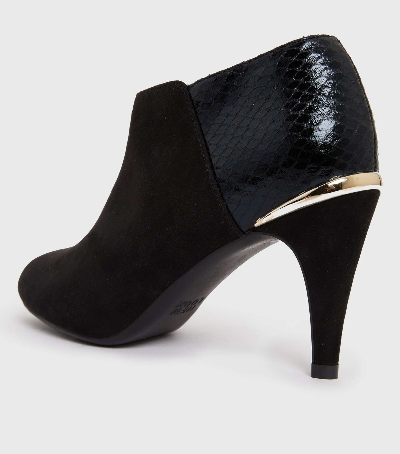 Black Suedette and Faux Croc Metal Trim Stiletto Heel Shoes Boots Image 4