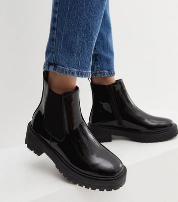 Patent chunky sale chelsea boots