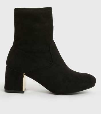 Wide Fit Black Suedette Metal Block Heel Sock Boots