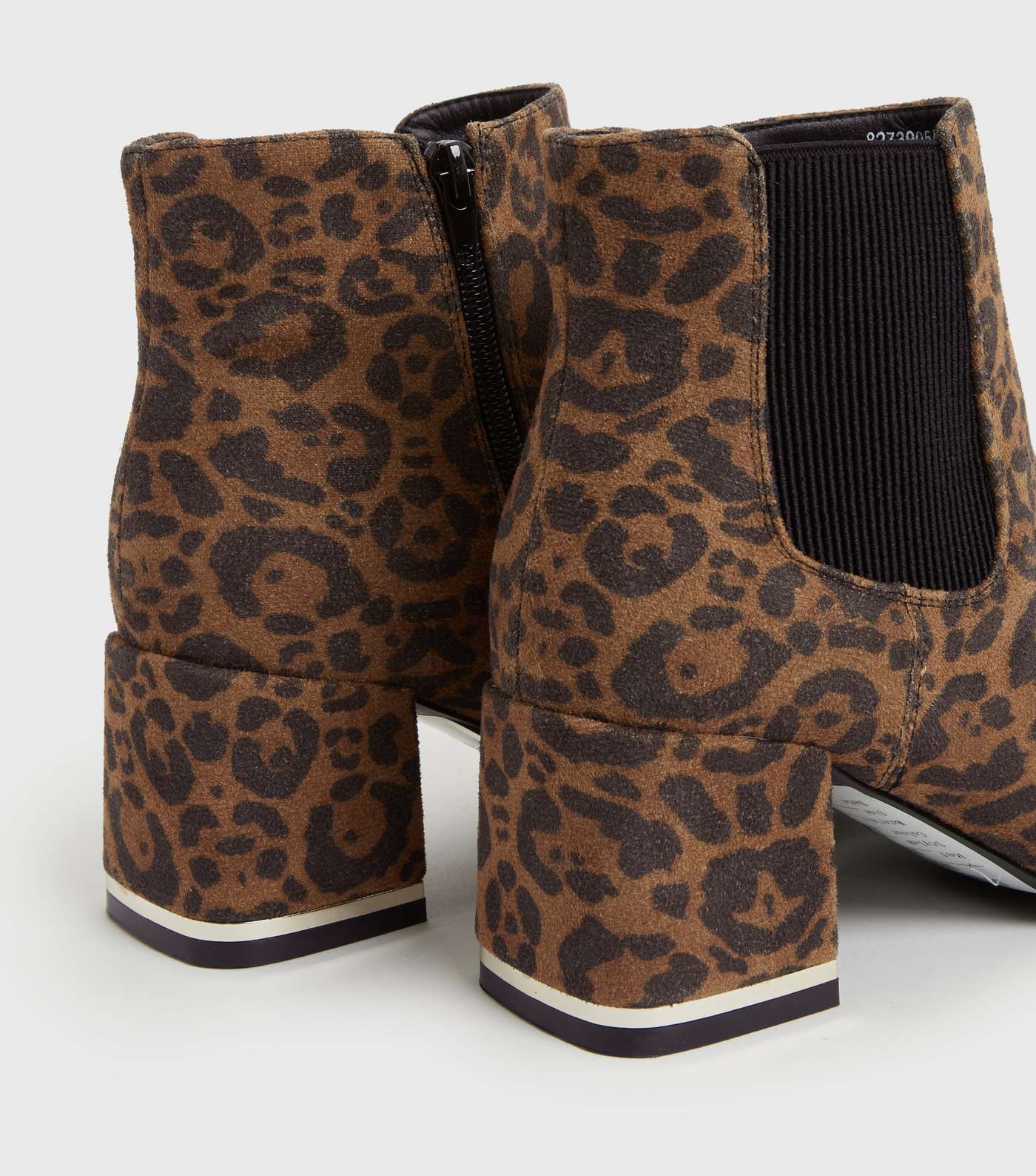 Brown Leopard Print Suedette Block Heel Sock Boots Image 4