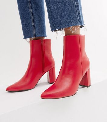 Red thick sale heel boots