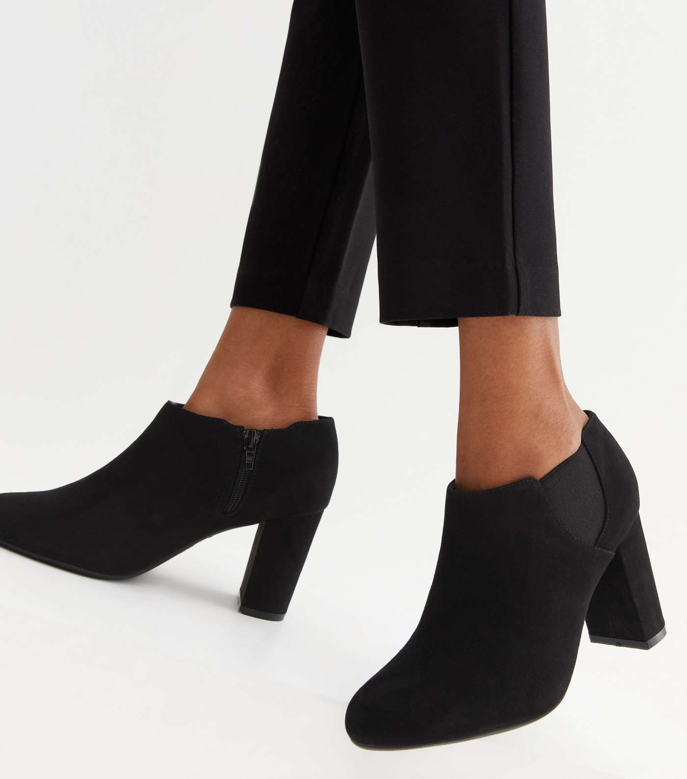 Extra Wide Fit Black Suedette Block Heel Shoe Boots Image 2