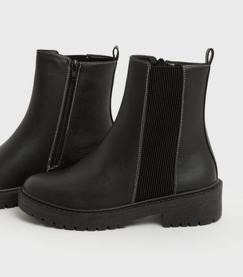 new look wide fit chunky flat chelsea boots in black