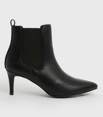 Black Leather-Look Stiletto Chelsea Shoe Boots