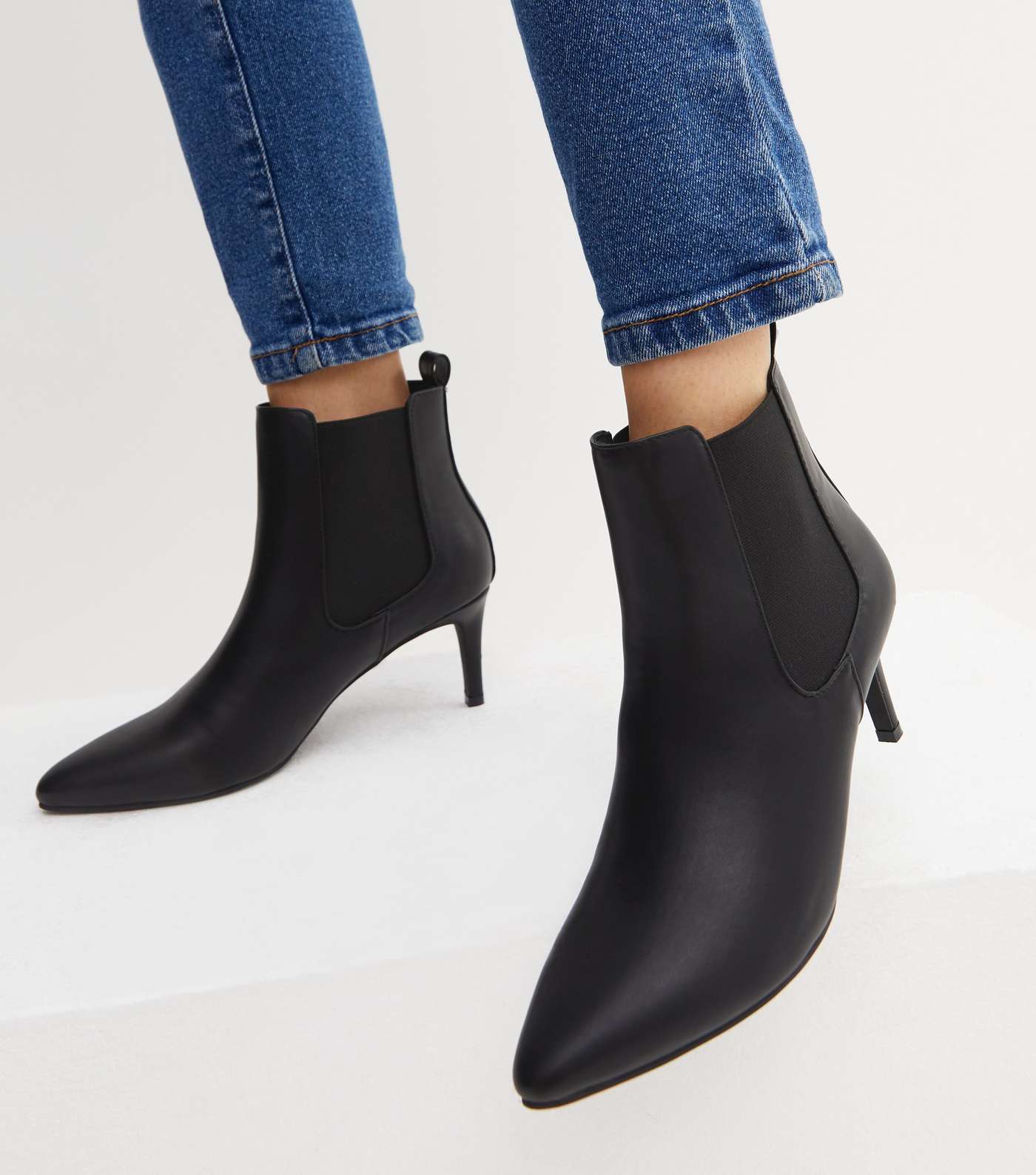 Black Leather-Look Stiletto Chelsea Shoe Boots Image 2