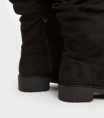 Black Suedette Slouch Chunky Calf Boots 