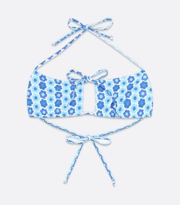 ONLY Blue Floral Cut Out Bikini Top New Look