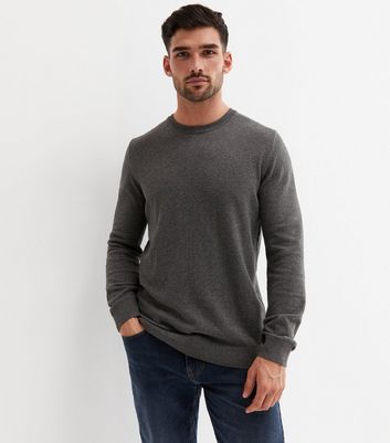 Dark Grey Fine Knit Crew Neck Slim Fit Jumper | New Look