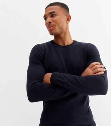 Navy Fine Knit Crew Neck Muscle Fit Jumper