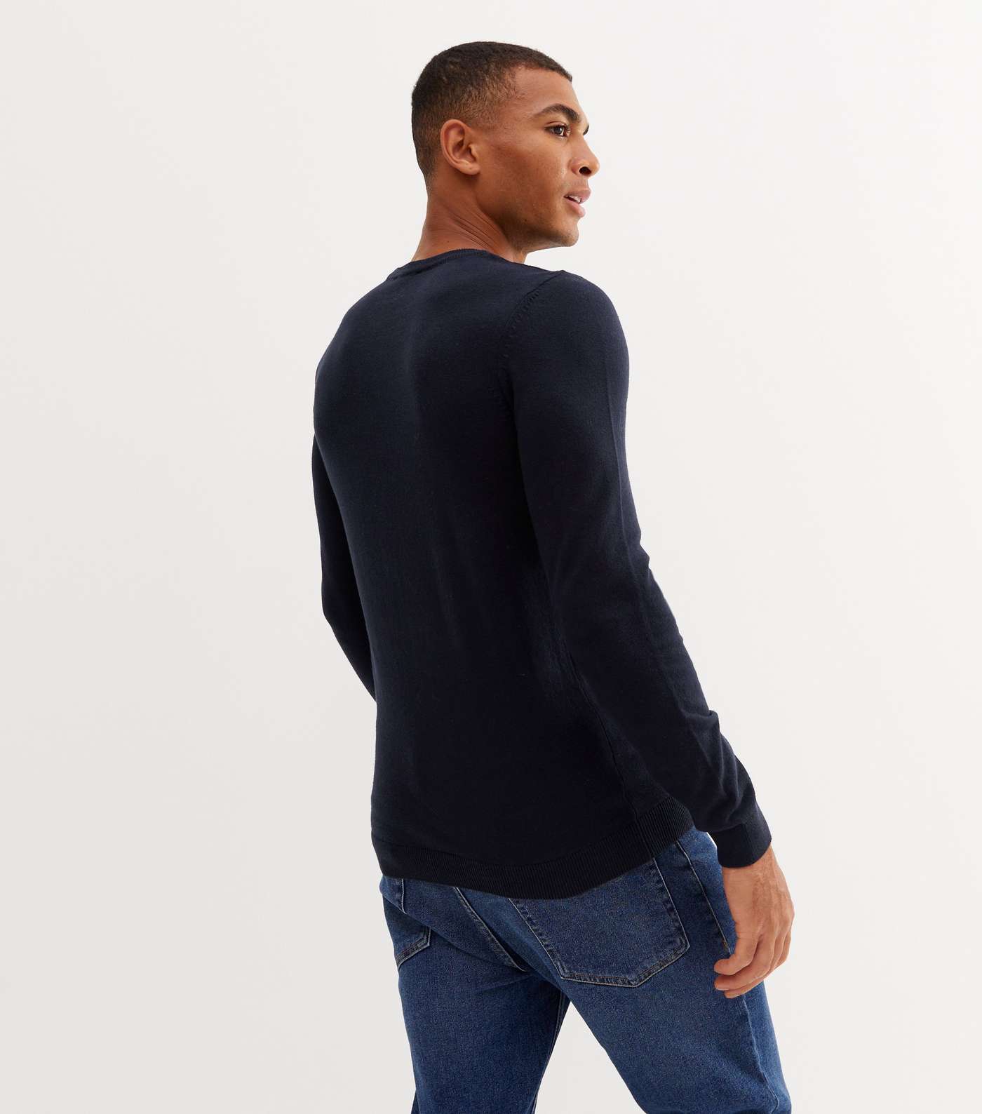 Navy Fine Knit Crew Neck Muscle Fit Jumper Image 4