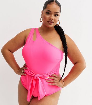 Beach Babe Bright Pink One Shoulder Swimsuit New Look