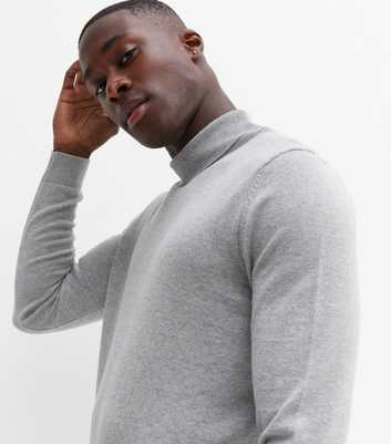 Pale Grey Roll Neck Slim Fit Jumper