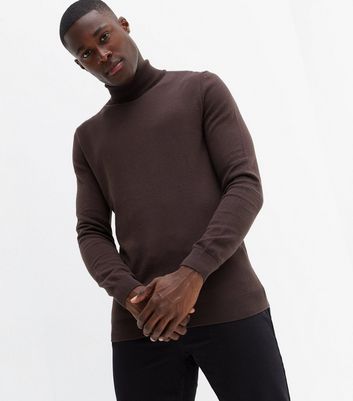 Mens brown roll neck jumper best sale