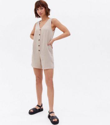 Damen Bekleidung Stone Linen-Look Button Front Sleeveless Playsuit