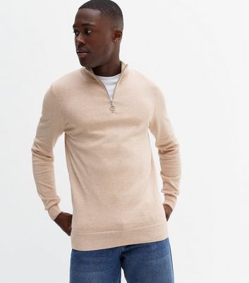 Cream Zip Funnel Neck Slim fit Jumper 