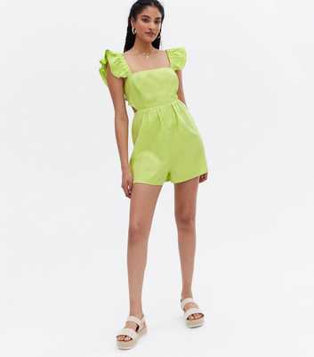 Green Frill Square Neck Playsuit