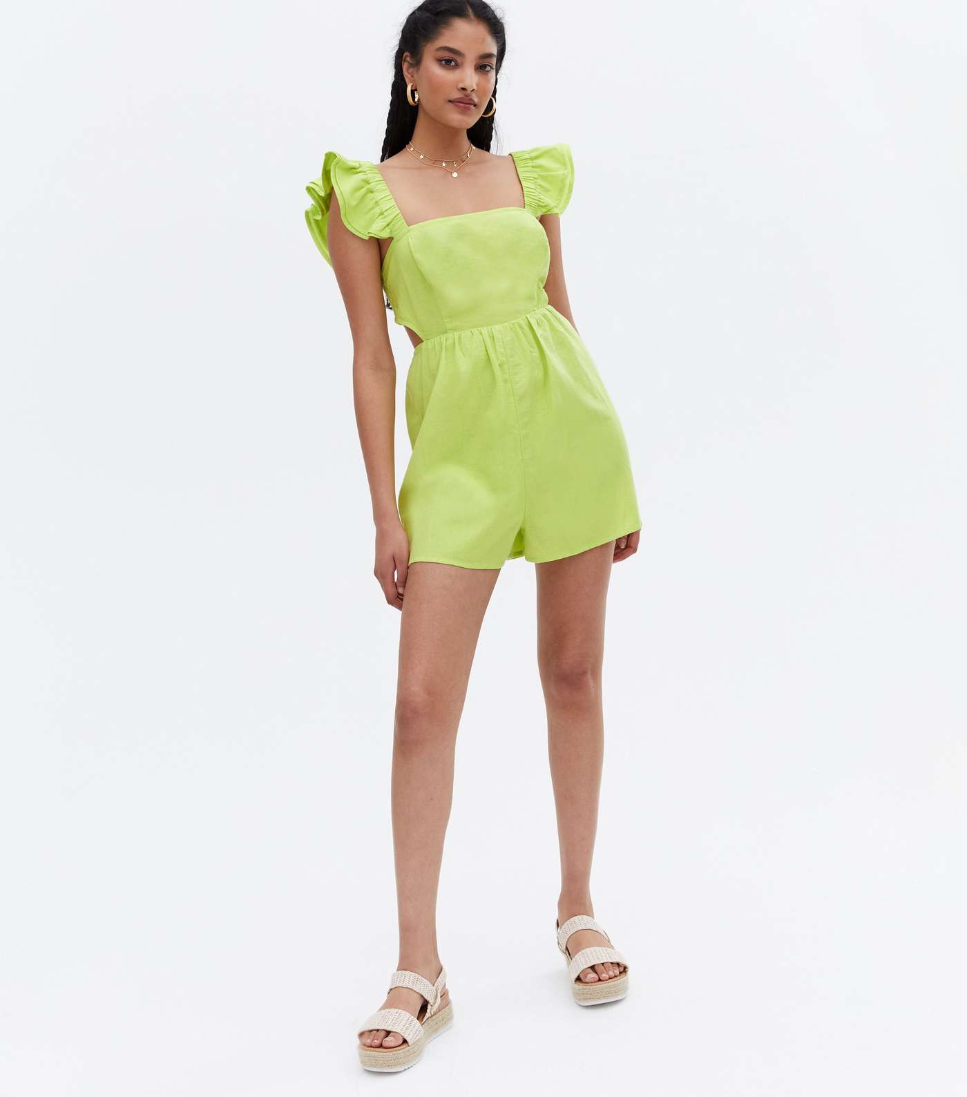 Green Frill Square Neck Playsuit