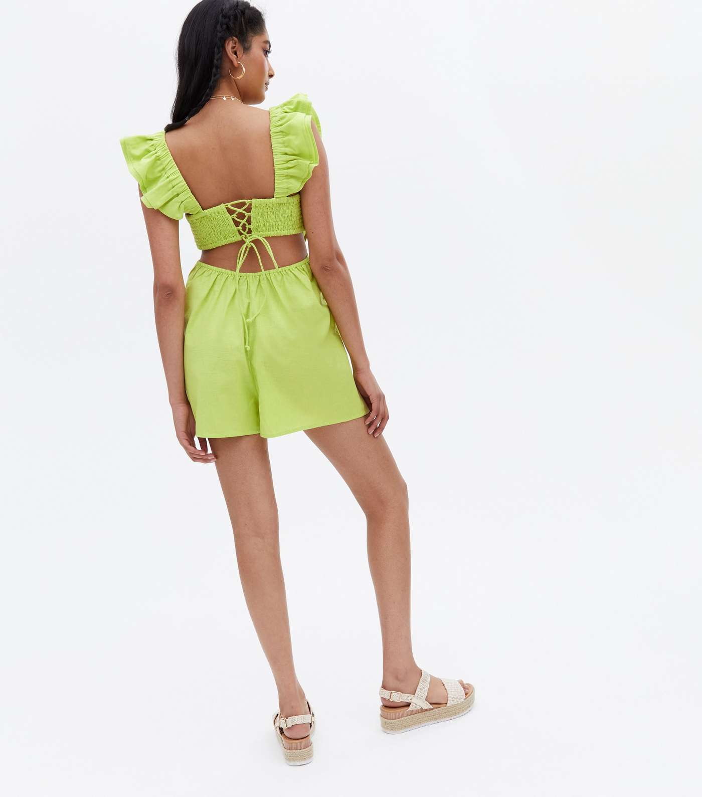 Green Frill Square Neck Playsuit Image 3