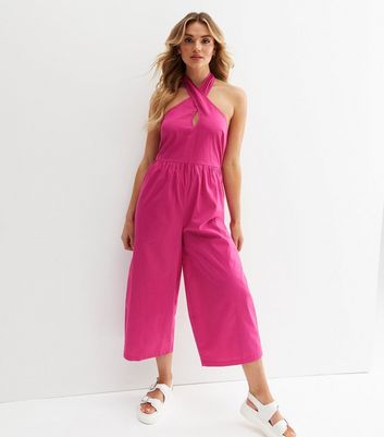 Pink halter hot sale neck jumpsuit