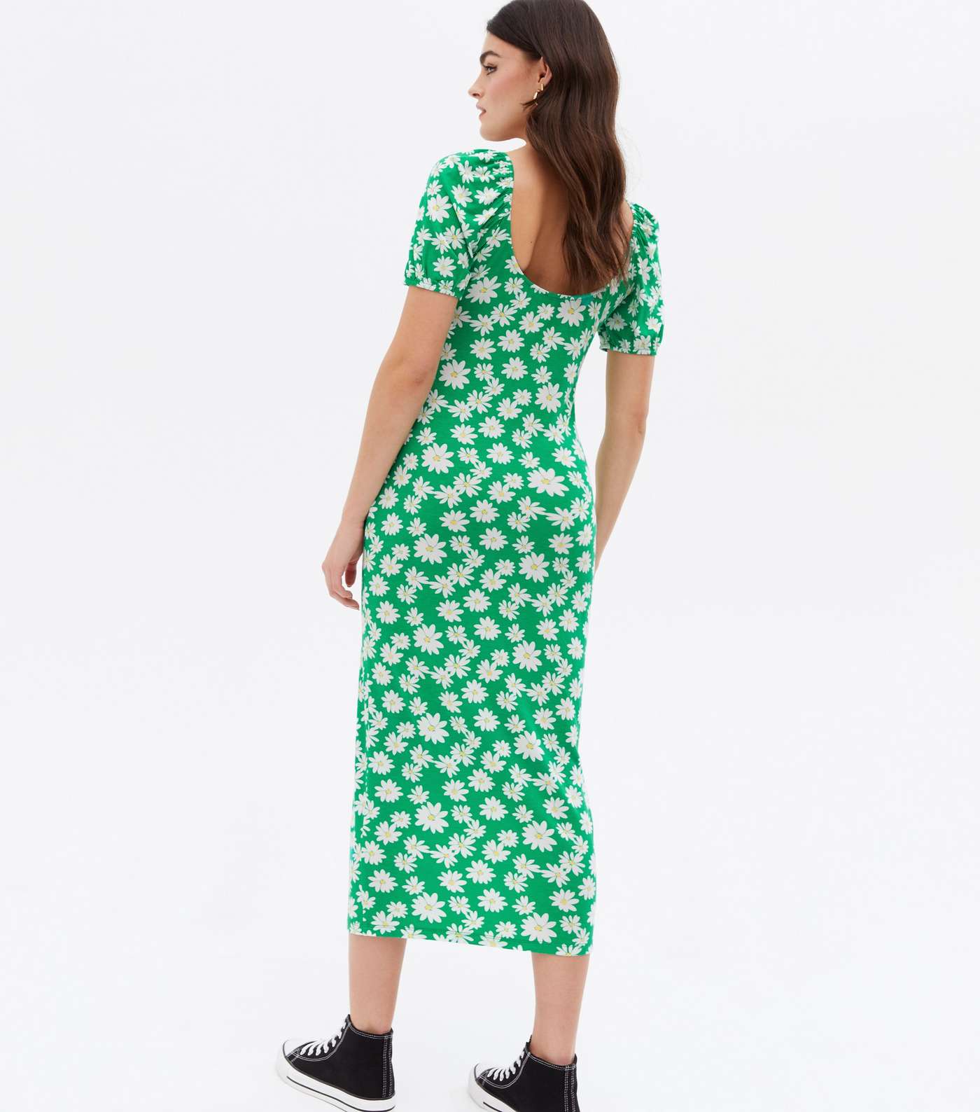 Green Floral Sweetheart Split Midi Dress Image 4