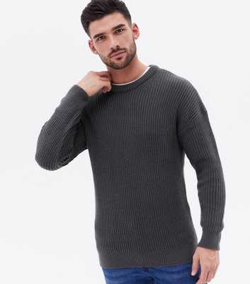 Dark Grey Fine Knit Relaxed Fit Crew Neck Jumper