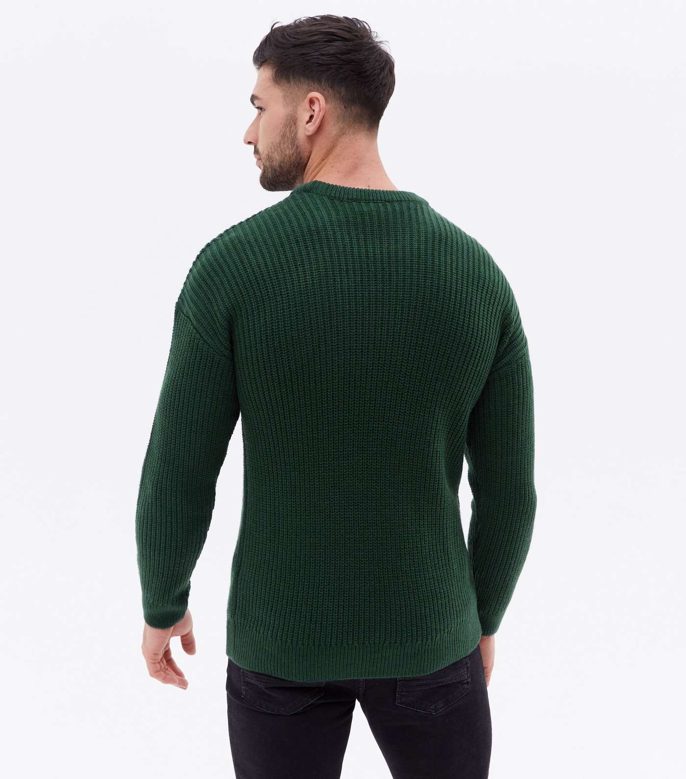 Dark Green Fine Knit Relaxed Fit Crew Neck Jumper Image 4